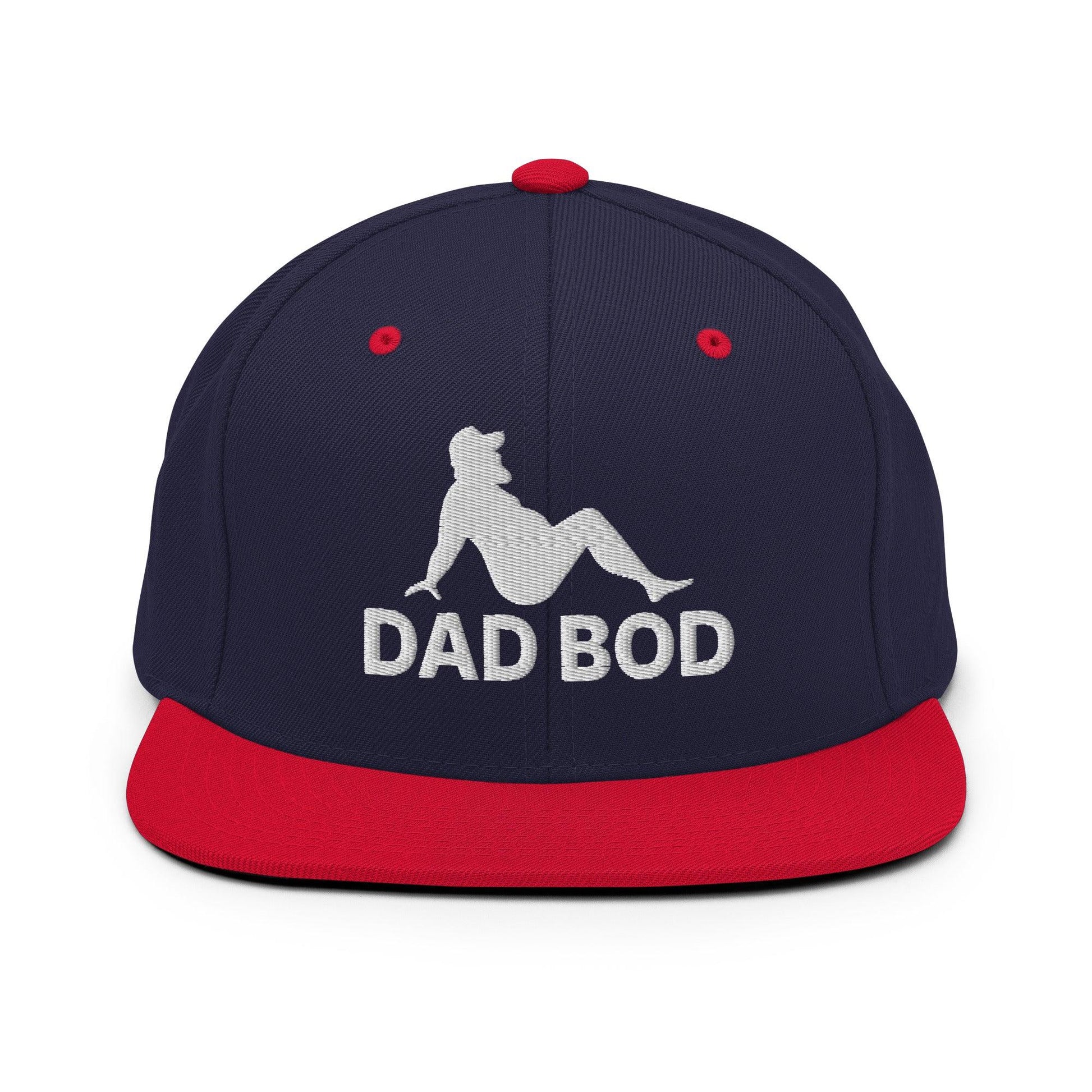 Dad Bod Mud Flap Silhouette Embroidered Flat Bill Brim Snapback Hat - Navy/ Red