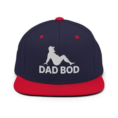 Dad Bod Mud Flap Silhouette Embroidered Flat Bill Brim Snapback Hat - Navy/ Red