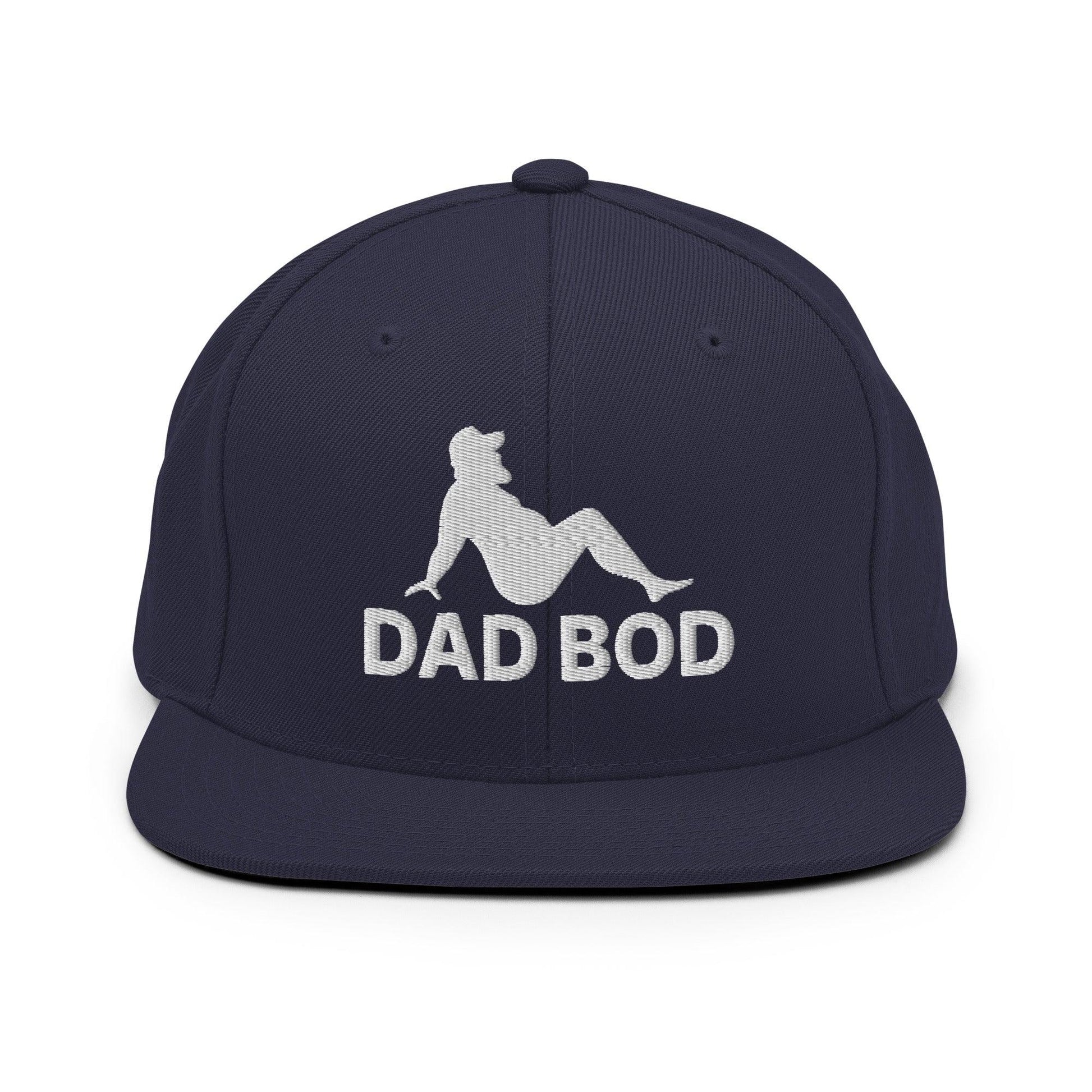 Dad Bod Mud Flap Silhouette Embroidered Flat Bill Brim Snapback Hat - Navy
