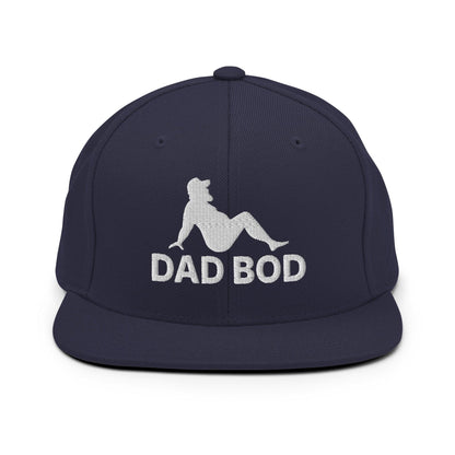 Dad Bod Mud Flap Silhouette Embroidered Flat Bill Brim Snapback Hat - Navy