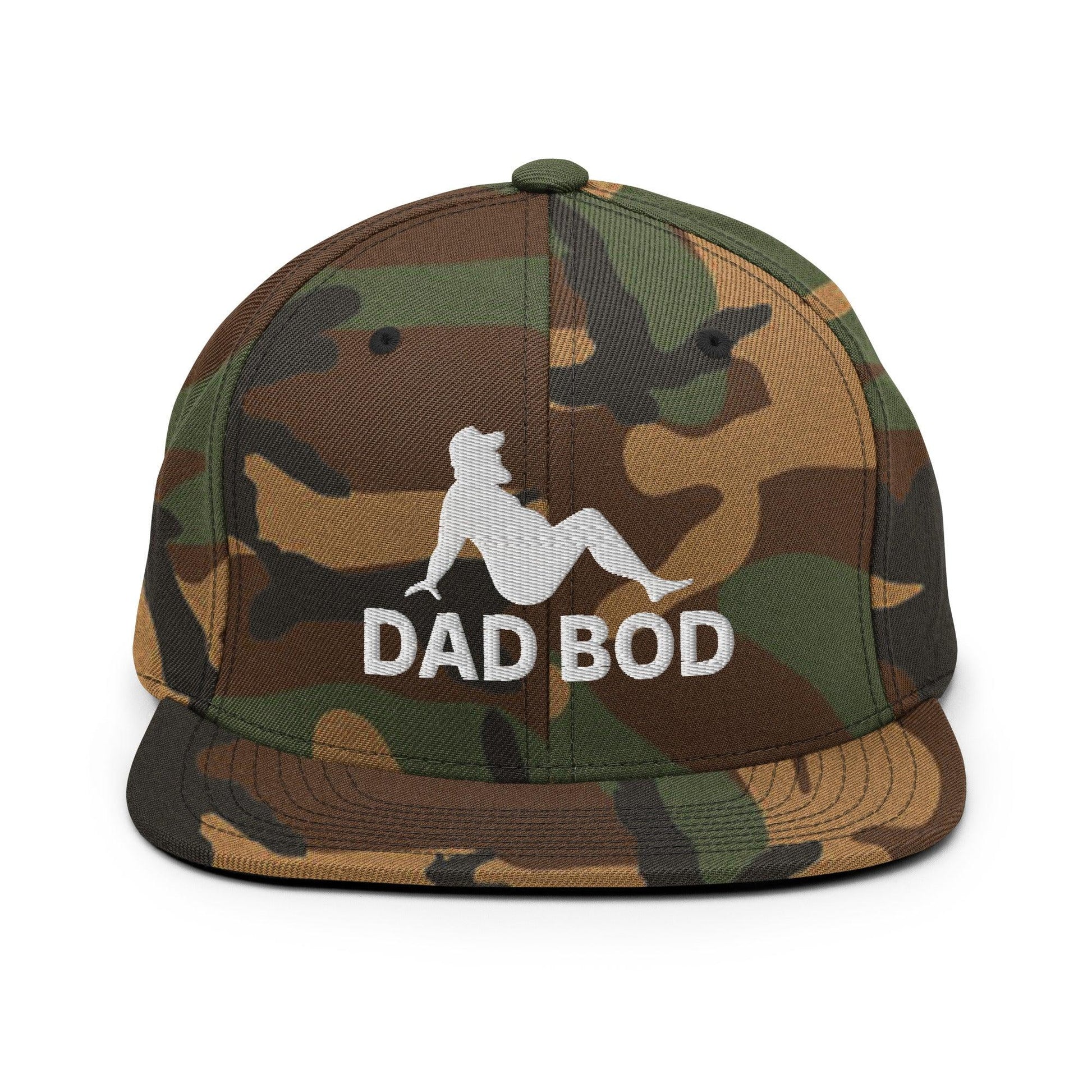 Dad Bod Mud Flap Silhouette Embroidered Flat Bill Brim Snapback Hat - Green Camo