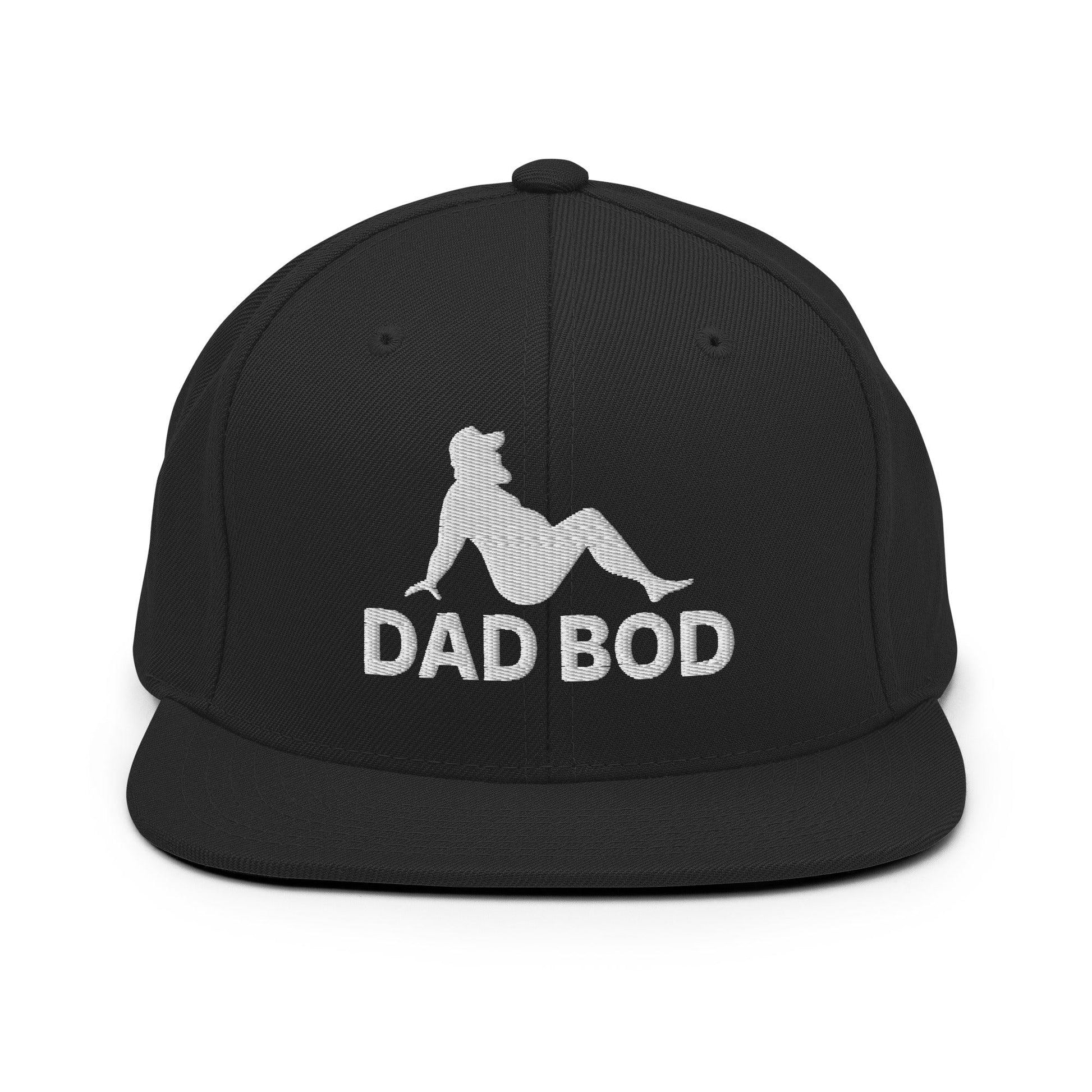 Dad Bod Mud Flap Silhouette Embroidered Flat Bill Brim Snapback Hat - Black
