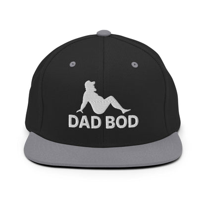 Dad Bod Mud Flap Silhouette Embroidered Flat Bill Brim Snapback Hat - Black/ Silver