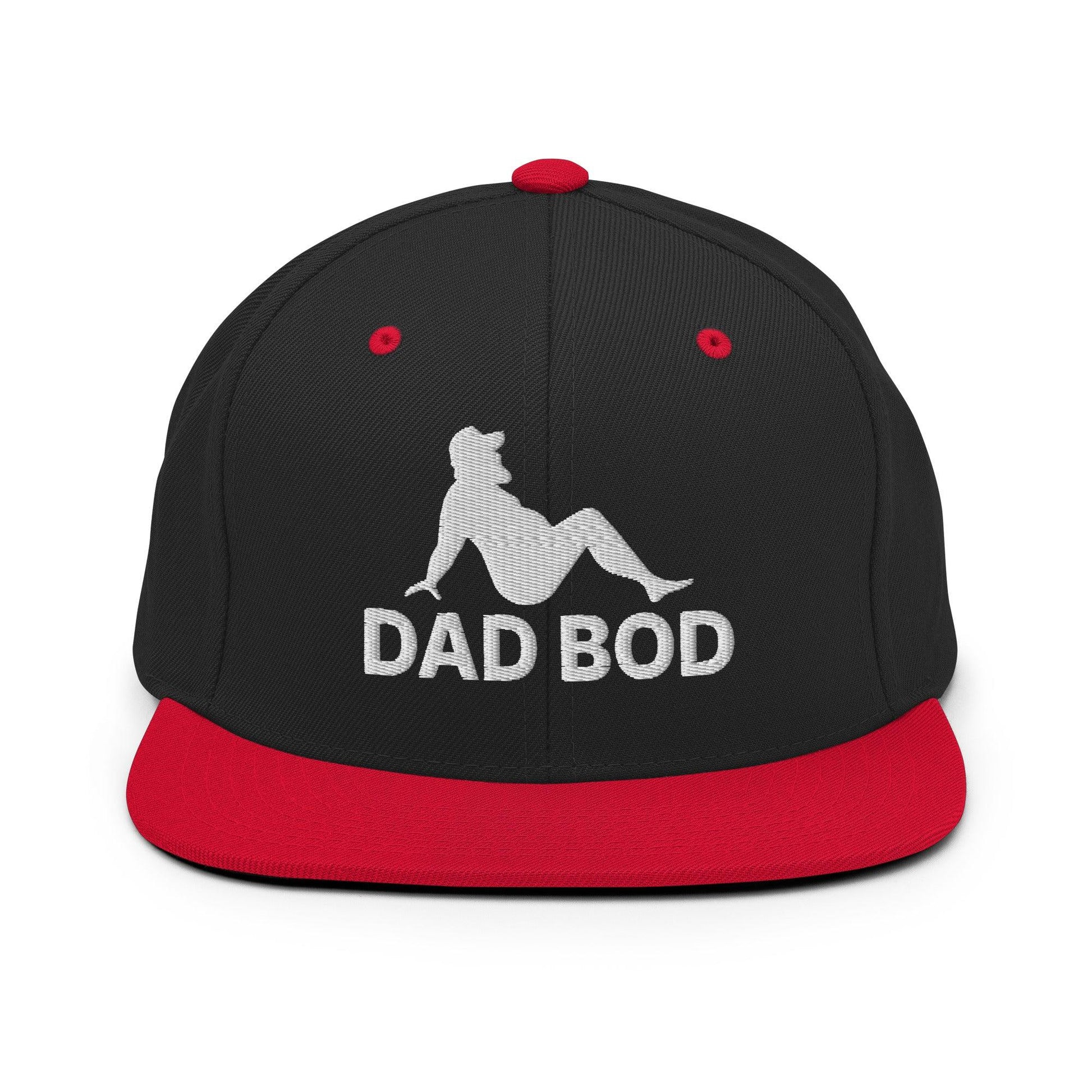 Dad Bod Mud Flap Silhouette Embroidered Flat Bill Brim Snapback Hat - Black/ Red
