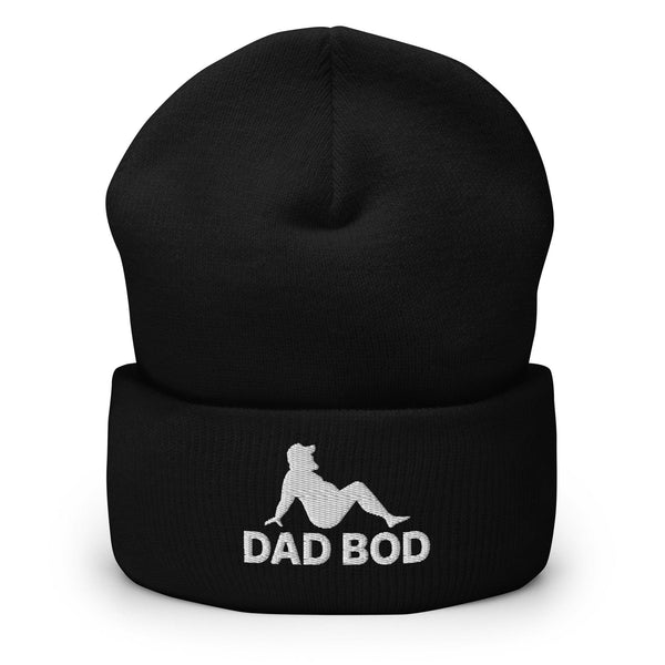 Dad Bod Mud Flap Silhouette Embroidered Knit Cuffed Beanie - Black