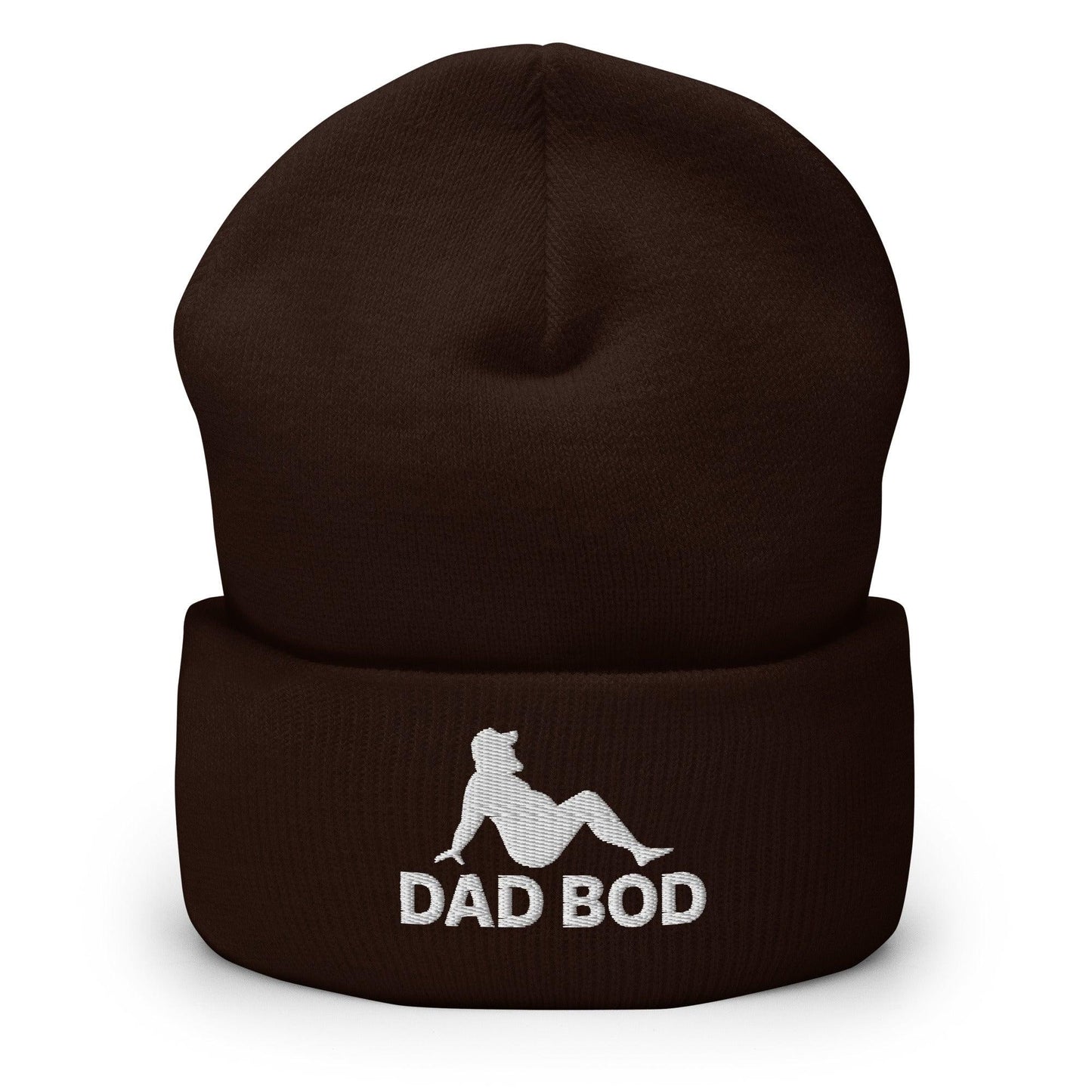 Dad Bod Mud Flap Silhouette Embroidered Knit Cuffed Beanie - Brown
