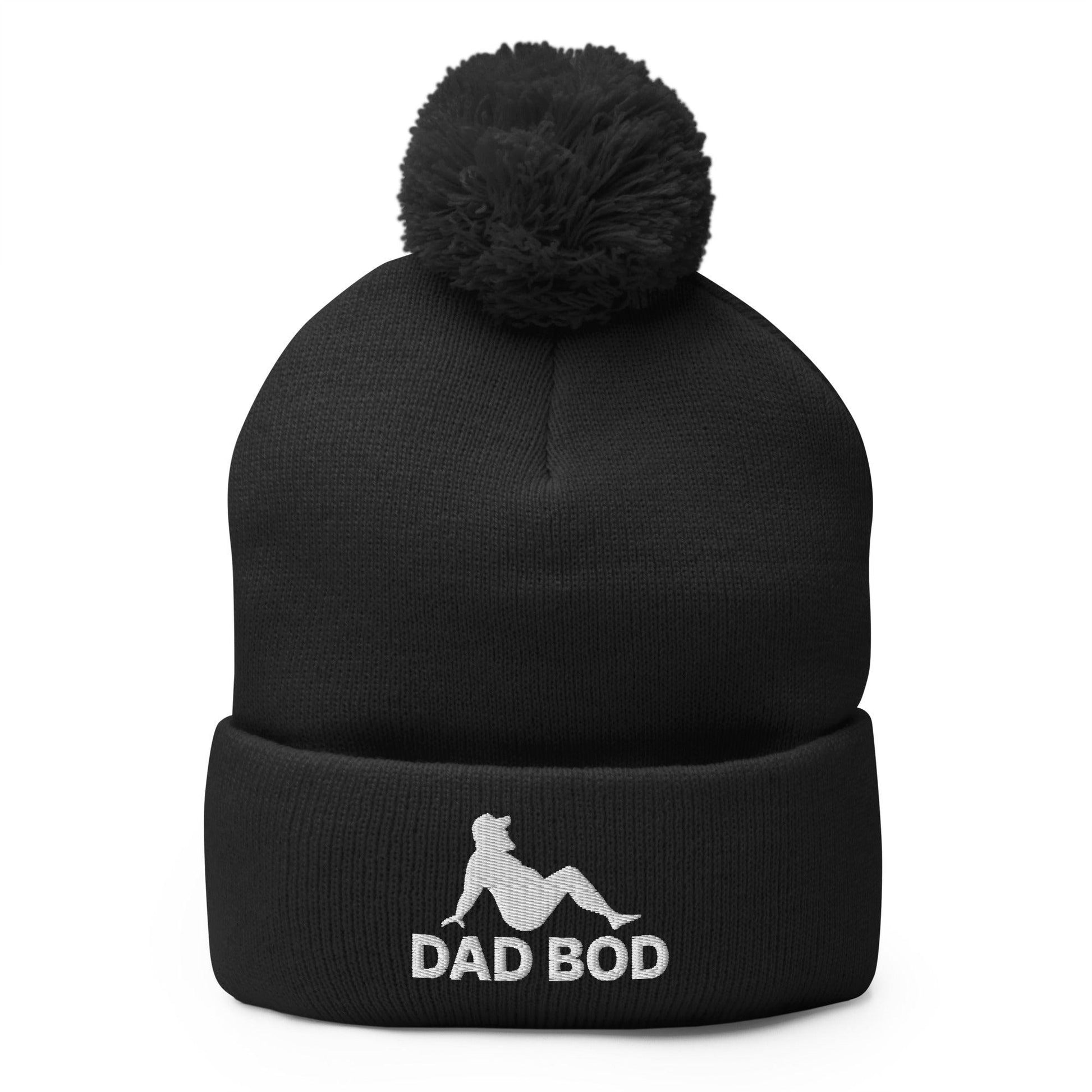 Dad Bod Mud Flap Silhouette Embroidered Knit Pom Beanie - Black