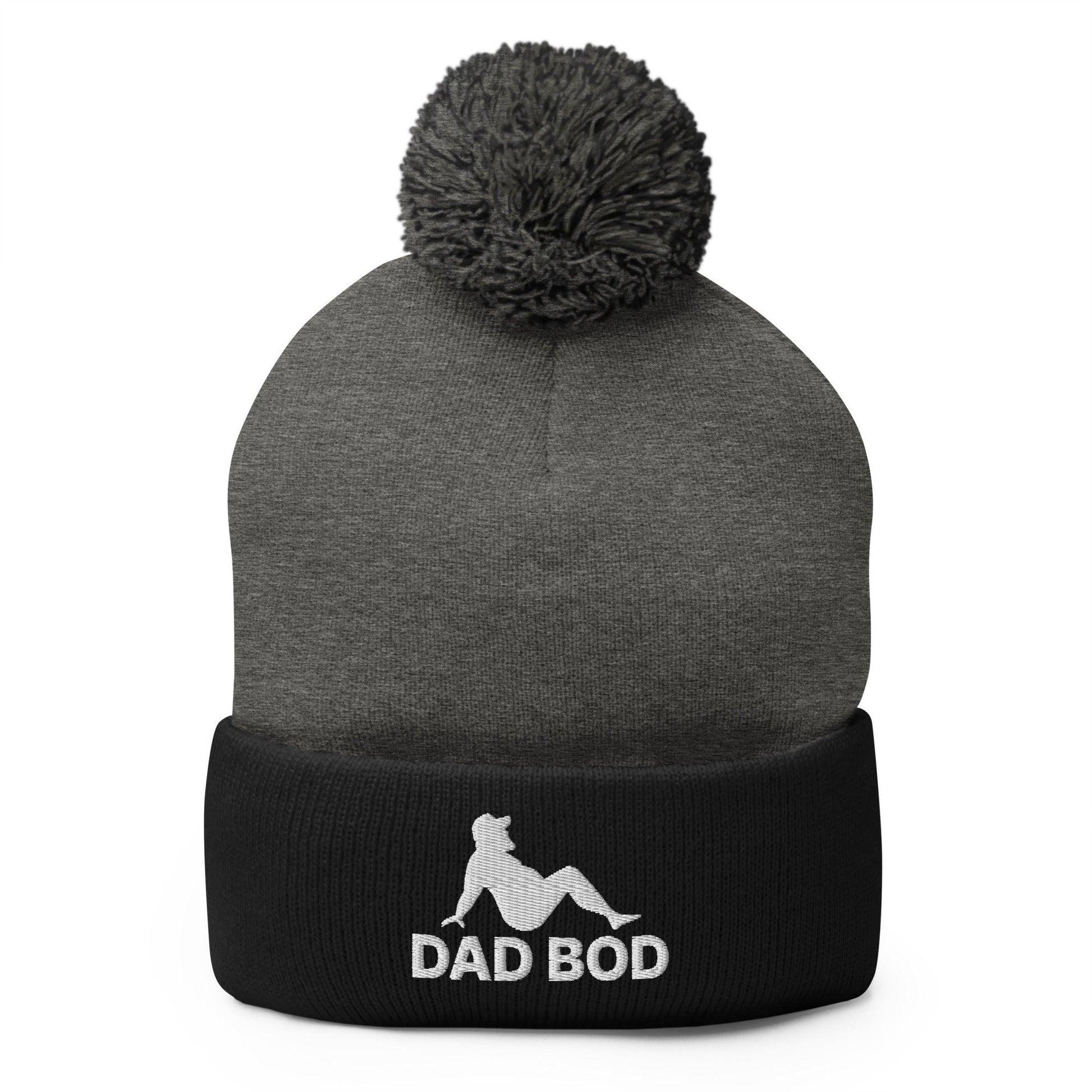 Dad Bod Mud Flap Silhouette Embroidered Knit Pom Beanie - Dark Heather Grey/ Black