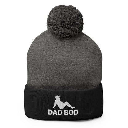 Dad Bod Mud Flap Silhouette Embroidered Knit Pom Beanie - Dark Heather Grey/ Black