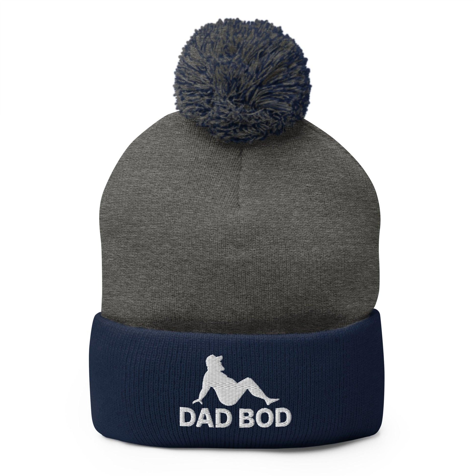 Dad Bod Mud Flap Silhouette Embroidered Knit Pom Beanie - Dark Heather Grey/ Navy