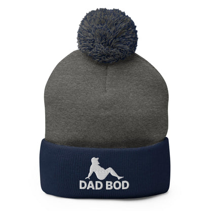 Dad Bod Mud Flap Silhouette Embroidered Knit Pom Beanie - Dark Heather Grey/ Navy