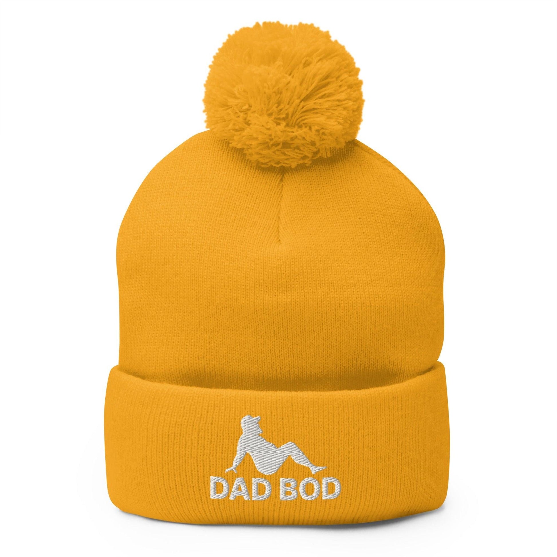 Dad Bod Mud Flap Silhouette Embroidered Knit Pom Beanie - Gold