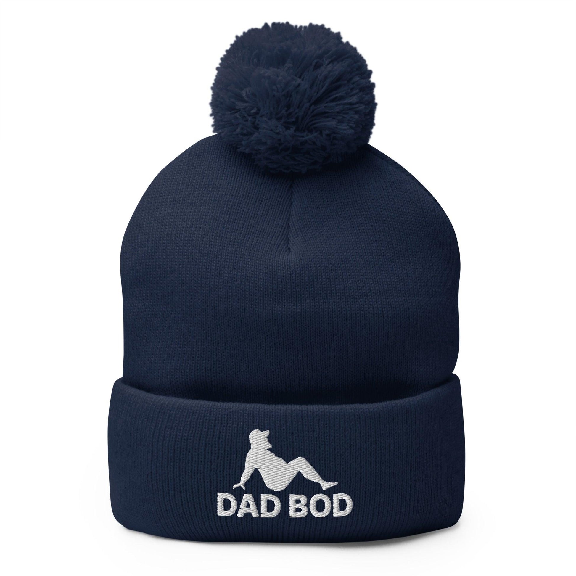 Dad Bod Mud Flap Silhouette Embroidered Knit Pom Beanie - Navy