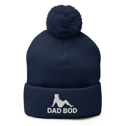 Dad Bod Mud Flap Silhouette Embroidered Knit Pom Beanie - Navy