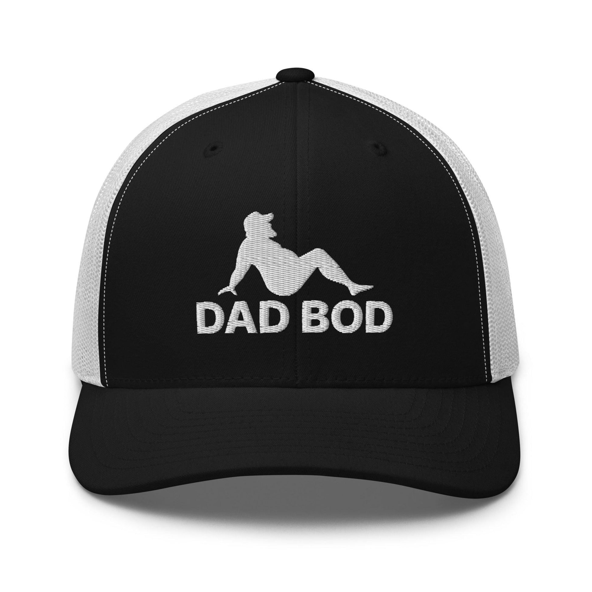 Dad Bod Mud Flap Silhouette Embroidered Mesh Trucker Hat - Black/ White