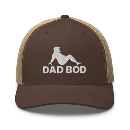 Dad Bod Mud Flap Silhouette Embroidered Mesh Trucker Hat - Brown/ Khaki