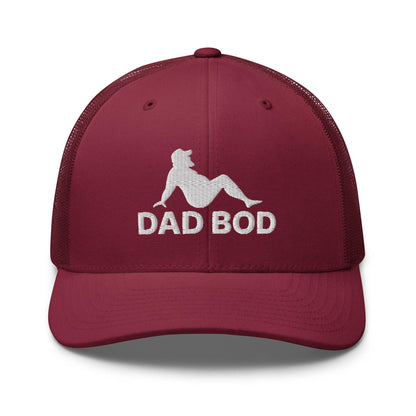 Dad Bod Mud Flap Silhouette Embroidered Mesh Trucker Hat - Cranberry