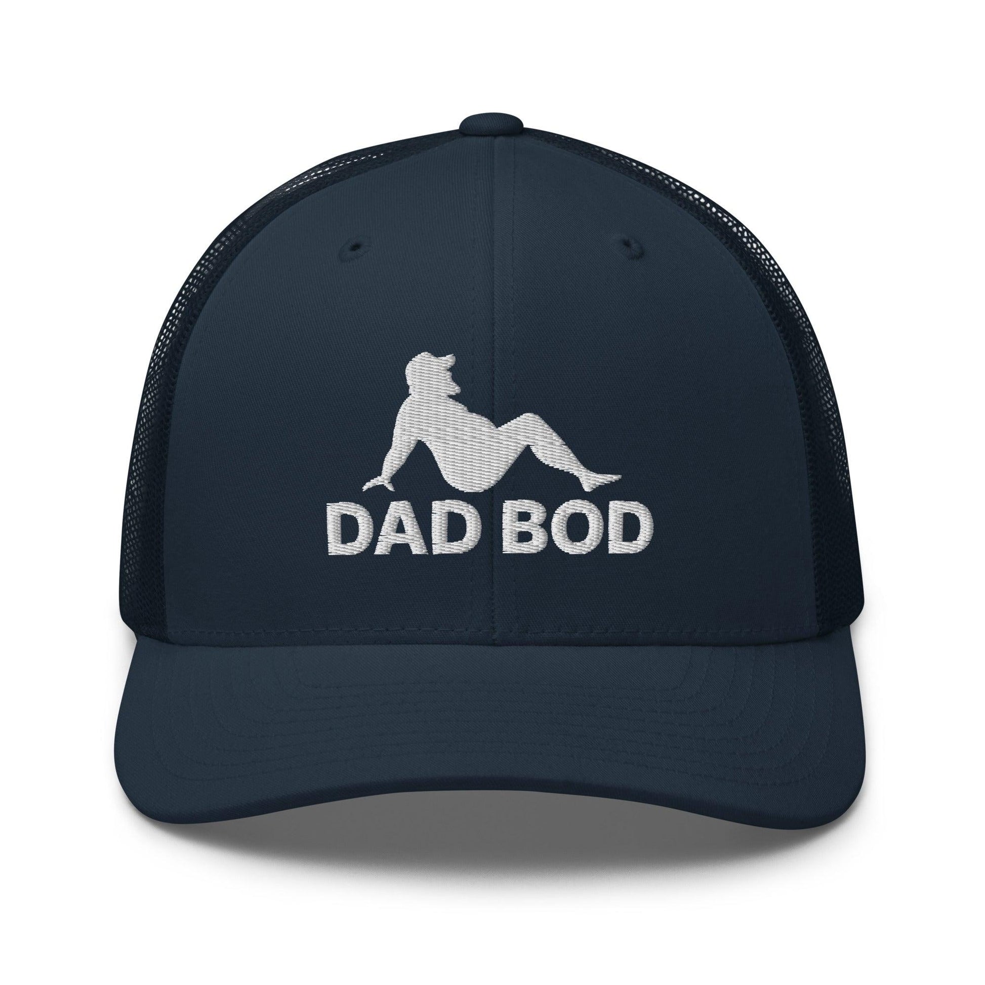Dad Bod Mud Flap Silhouette Embroidered Mesh Trucker Hat - Navy