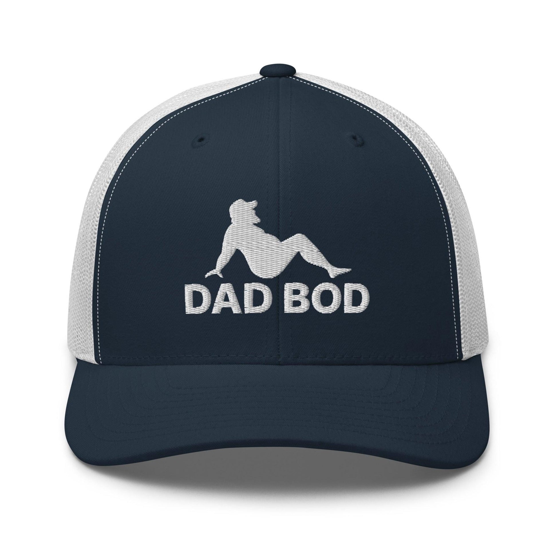Dad Bod Mud Flap Silhouette Embroidered Mesh Trucker Hat - Navy/ White