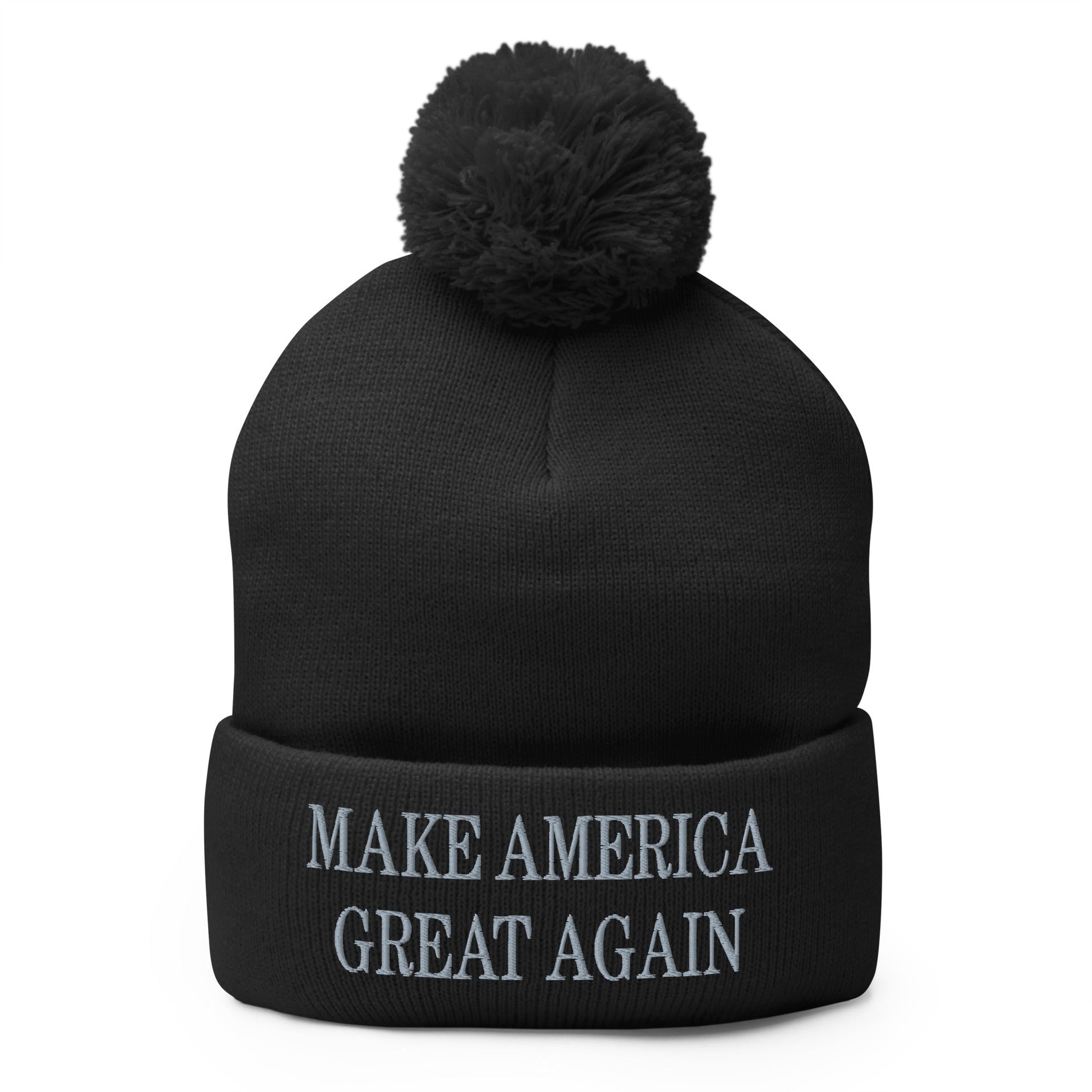 Dark MAGA Make America Great Again Embroidered Knit Pom Beanie