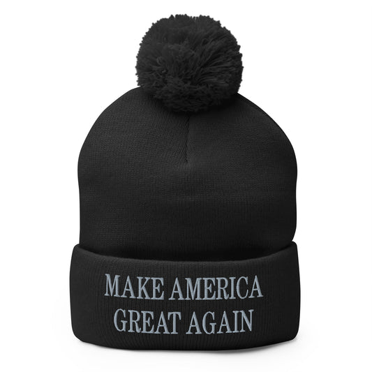 Dark MAGA Make America Great Again Embroidered Knit Pom Pom Beanie - Toronto Screen Printing