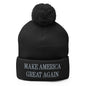 Dark MAGA Make America Great Again Embroidered Knit Pom Beanie