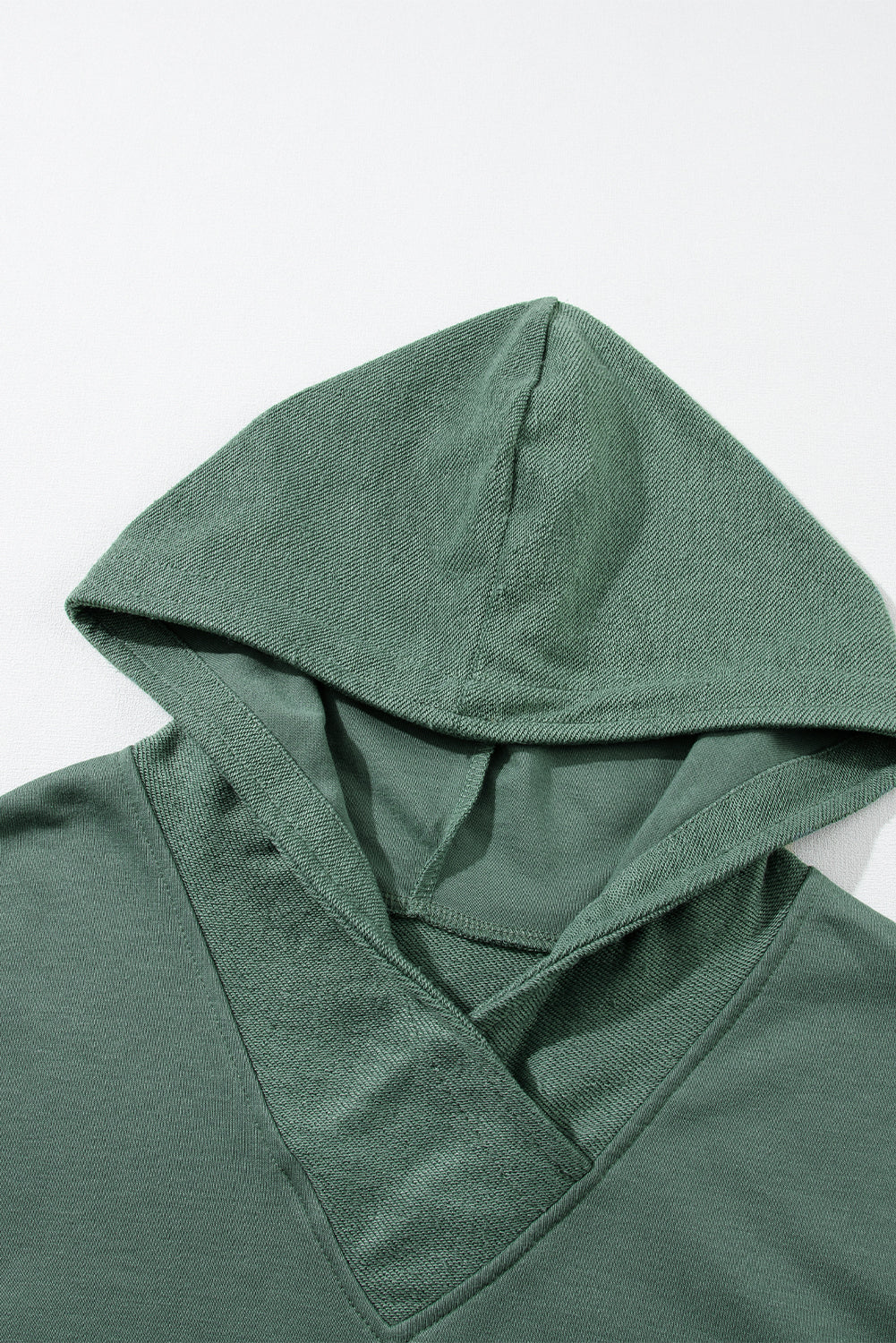 Chestnut Textured Splicing Sleeve Raw Hem Hoodie