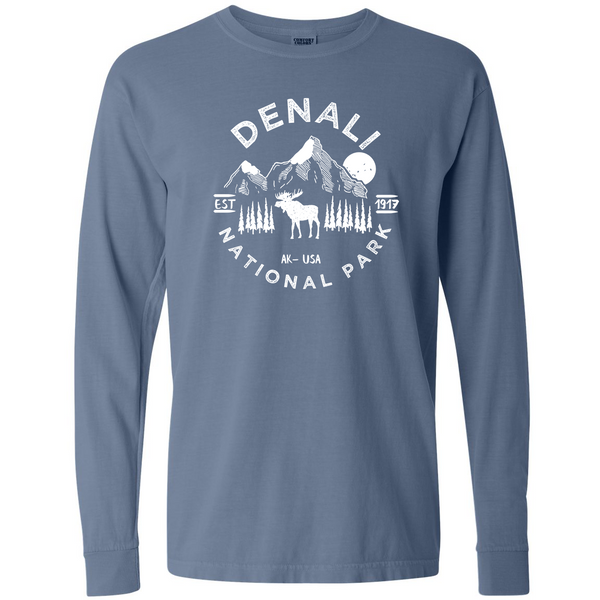 Denali National Park Comfort Colors Long Sleeve T Shirt - S / Blue Jean - tshirt