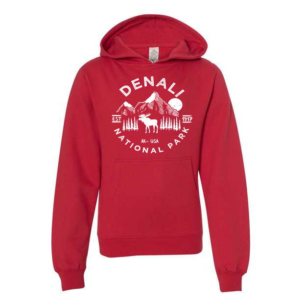 Denali National Park Youth Hoodie Sweatshirt - S / Red - hoodie