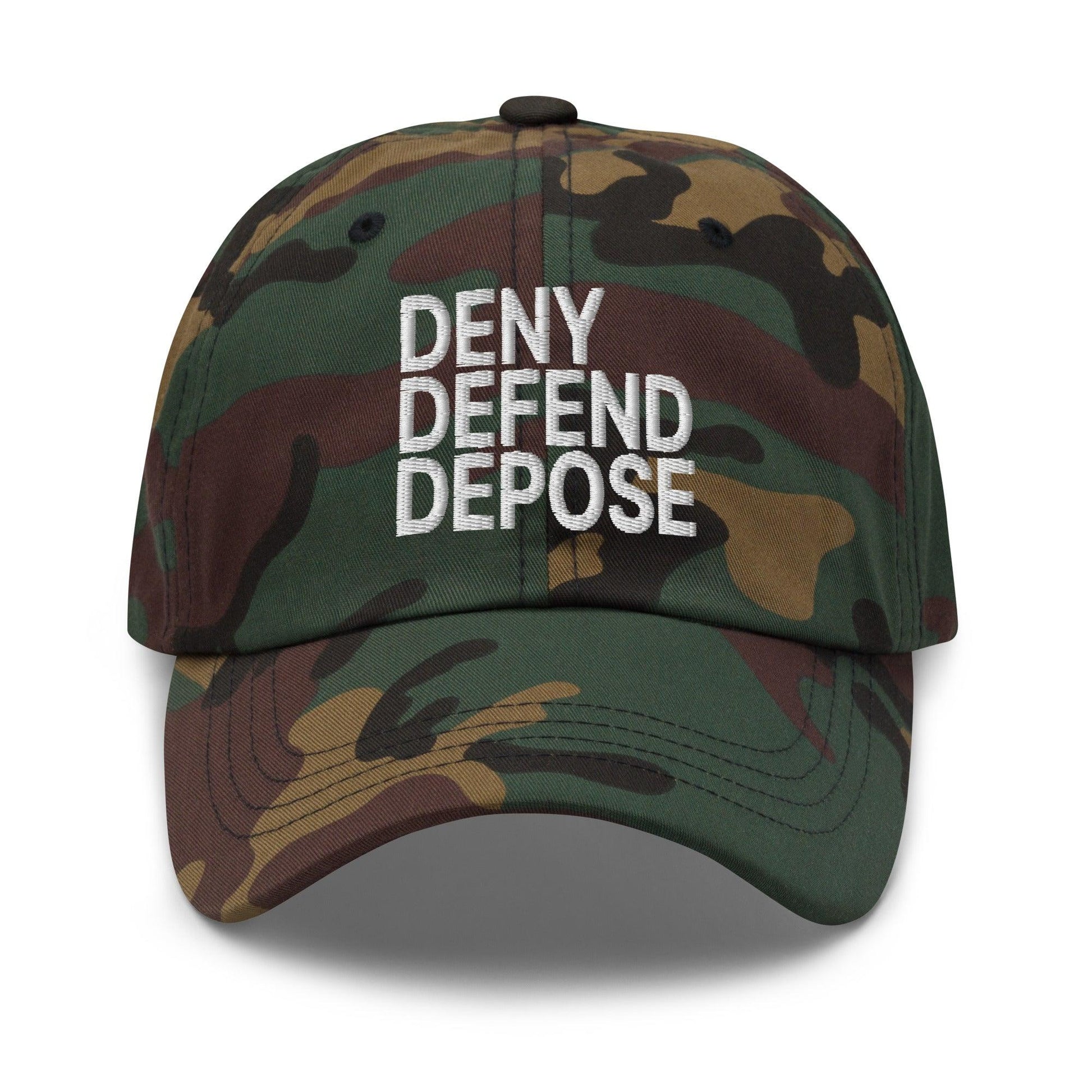 Deny Defend Depose Embroidered Dad Hat - Green Camo