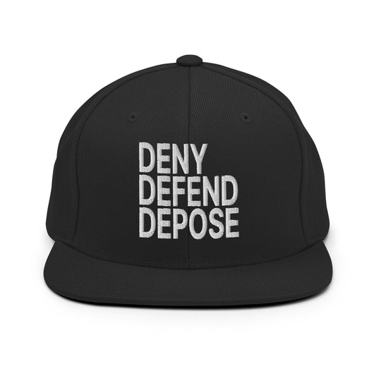 Deny Defend Depose Embroidered Flat Bill Brim Snapback Hat - Black