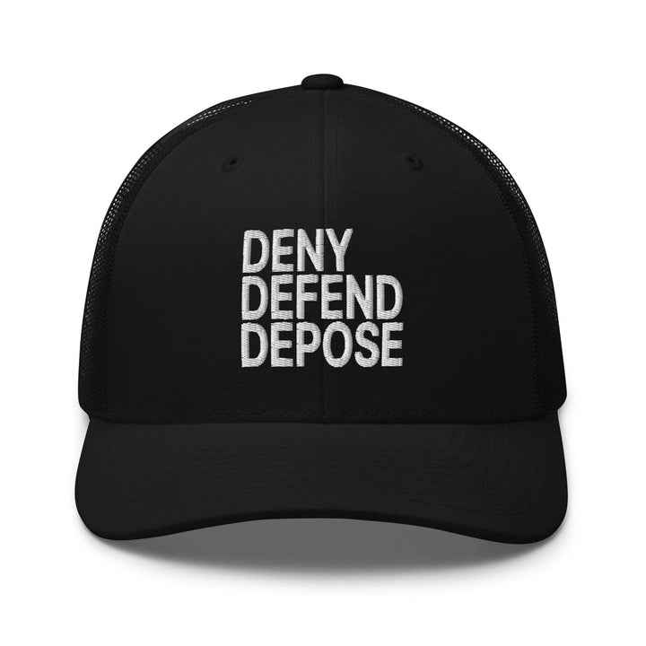 Deny Defend Depose Embroidered Mesh Trucker Hat - Black