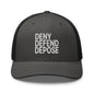 Deny Defend Depose Embroidered Mesh Trucker Hat - Charcoal/ Black