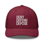 Deny Defend Depose Embroidered Mesh Trucker Hat - Cranberry