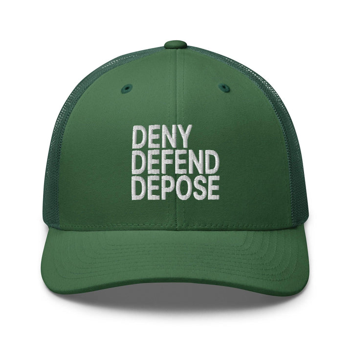 Deny Defend Depose Embroidered Mesh Trucker Hat - Evergreen