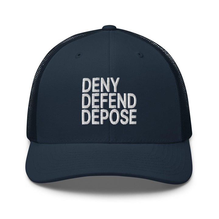 Deny Defend Depose Embroidered Mesh Trucker Hat - Navy