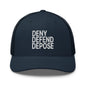 Deny Defend Depose Embroidered Mesh Trucker Hat - Navy