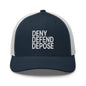 Deny Defend Depose Embroidered Mesh Trucker Hat - Navy/ White