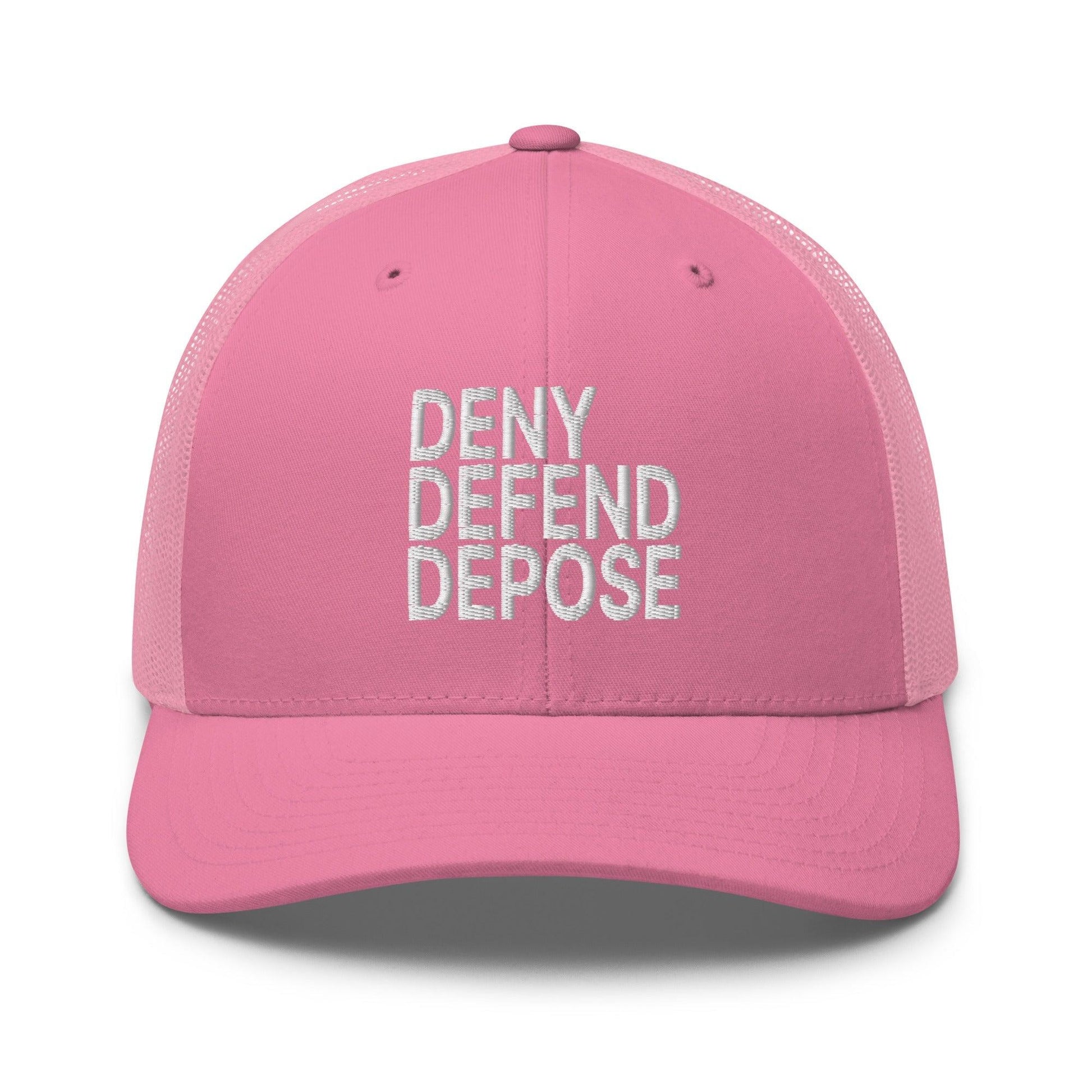 Deny Defend Depose Embroidered Mesh Trucker Hat - Pink