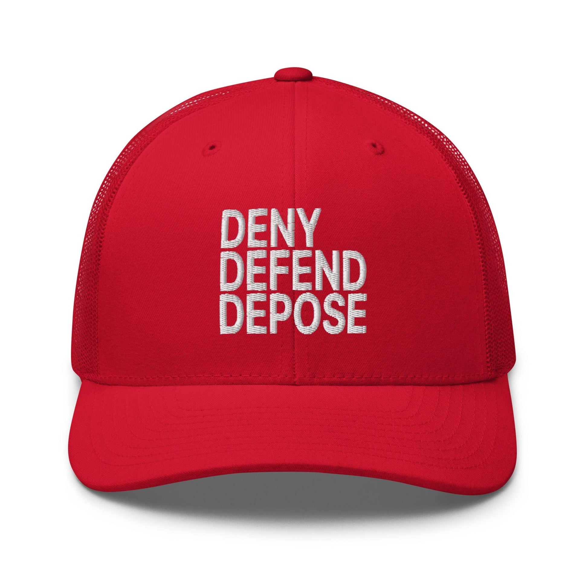 Deny Defend Depose Embroidered Mesh Trucker Hat - Red