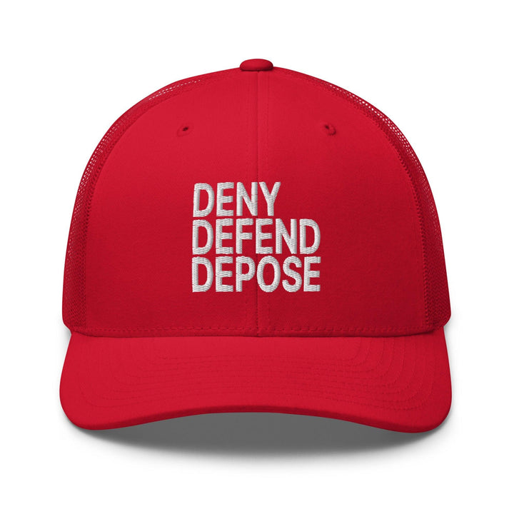 Deny Defend Depose Embroidered Mesh Trucker Hat - Red