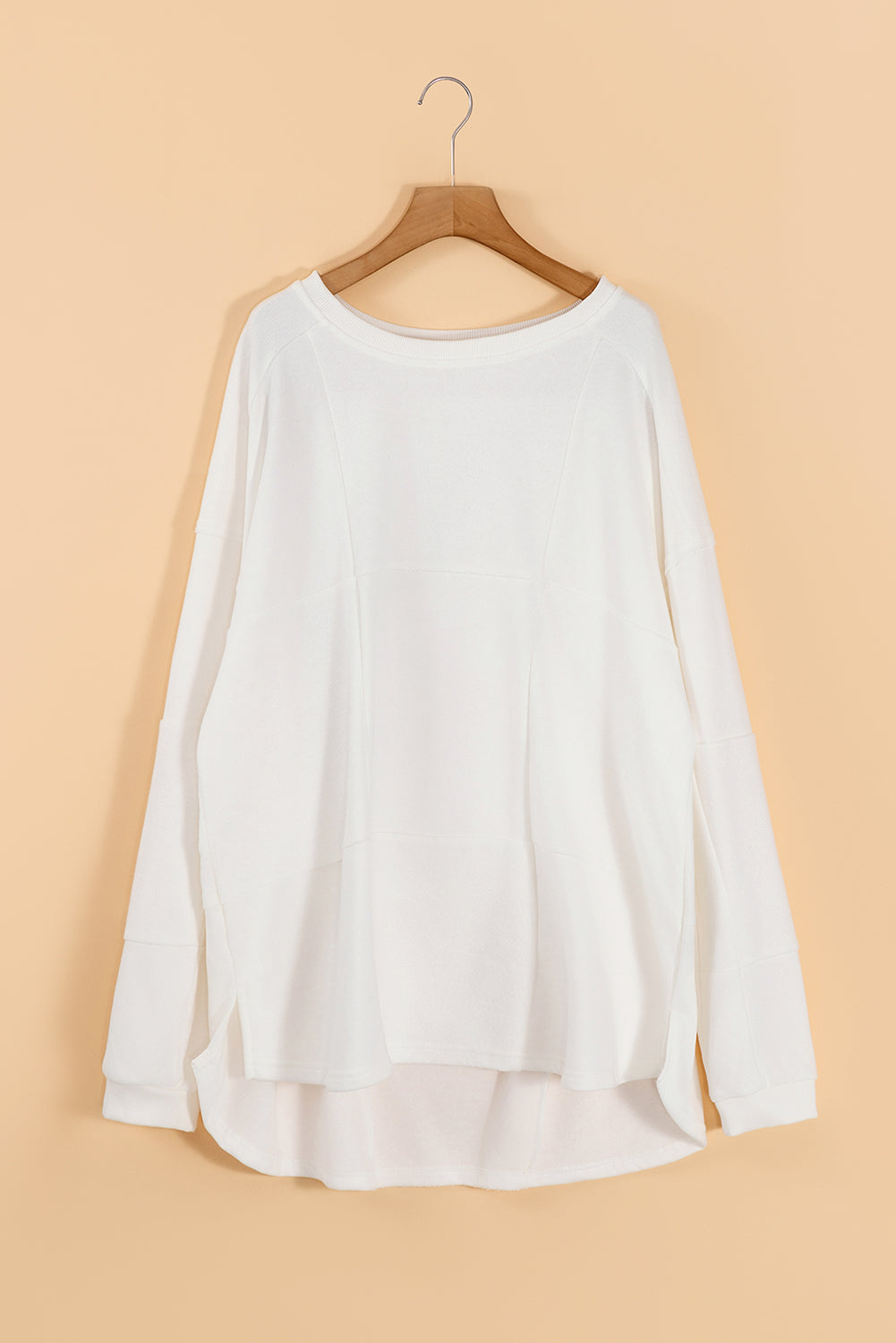 White Solid Color Drop Shoulder Baggy Sweatshirt