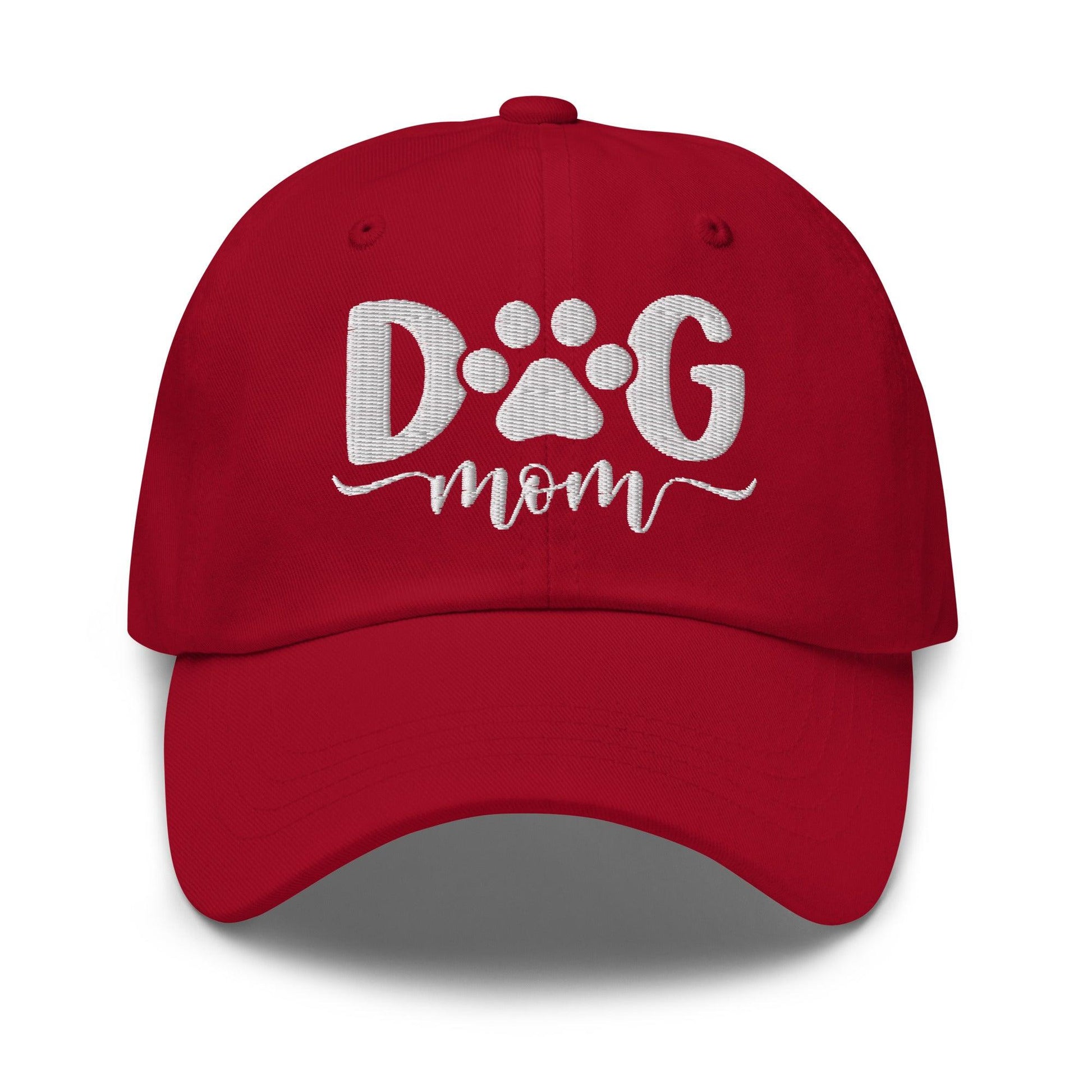 Dog Mom Embroidered Dad Hat - Cranberry