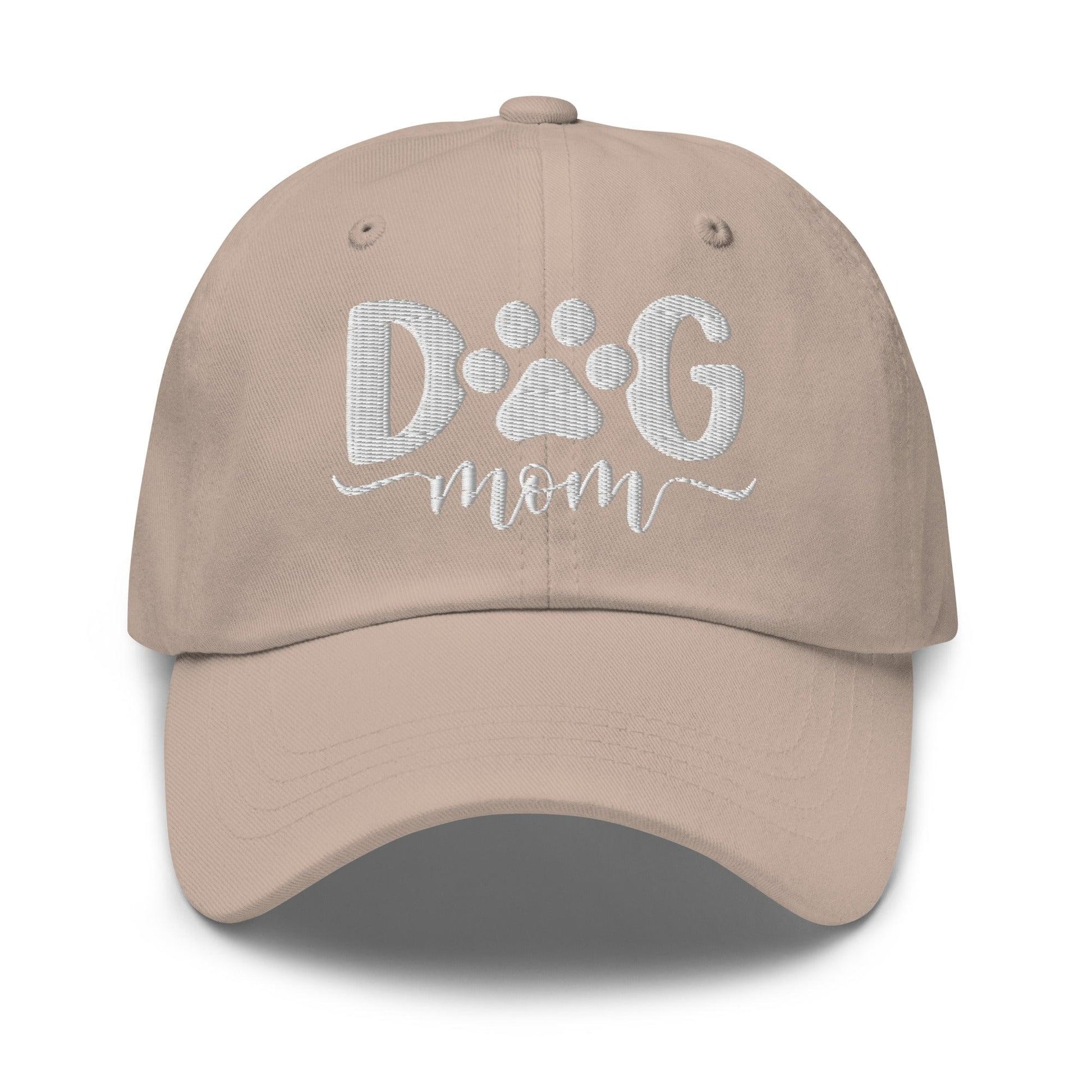 Dog Mom Embroidered Dad Hat - Stone