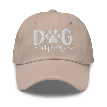Dog Mom Embroidered Dad Hat - Stone