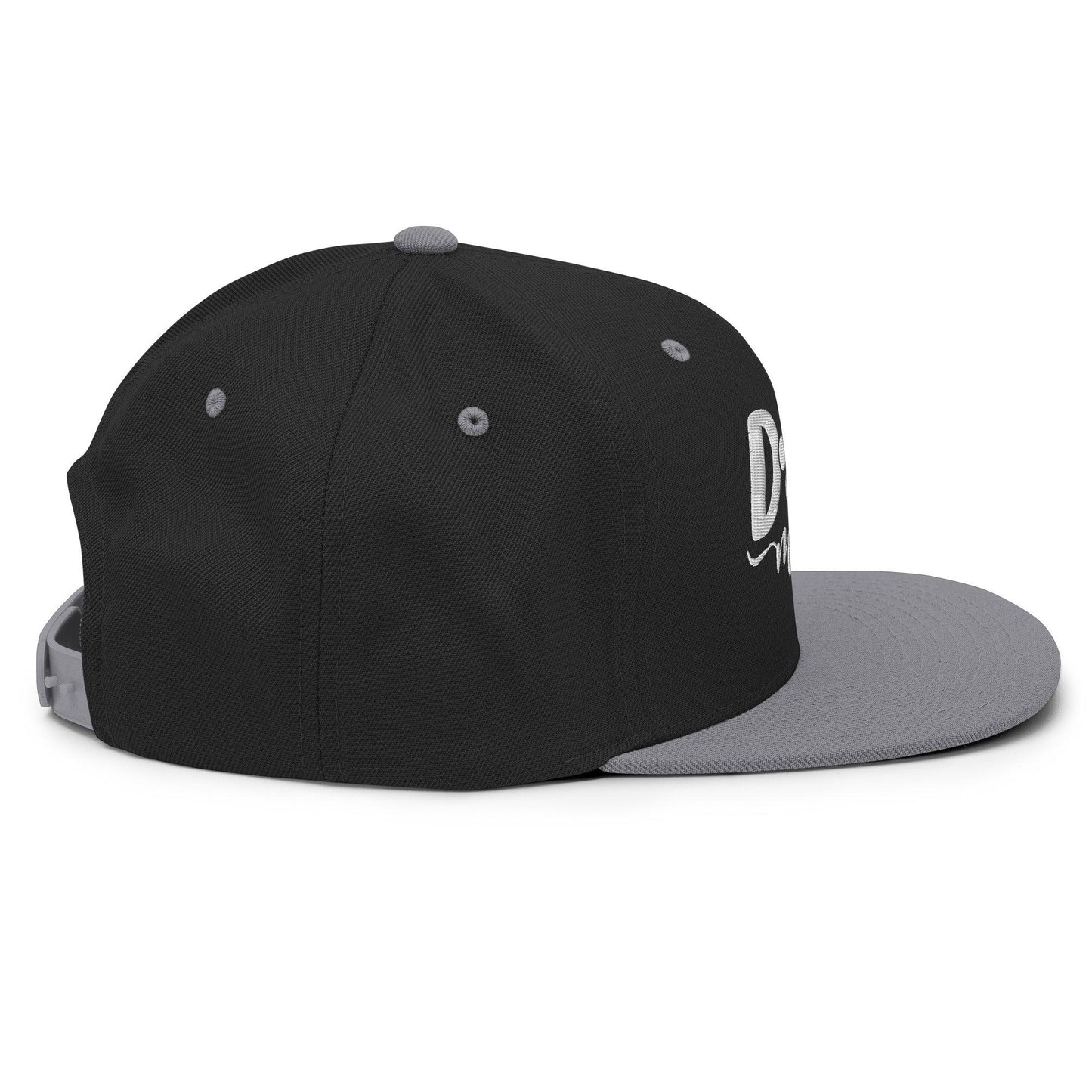Black and gray dog mom embroidered flat bill snapback hat for stylish dog lovers