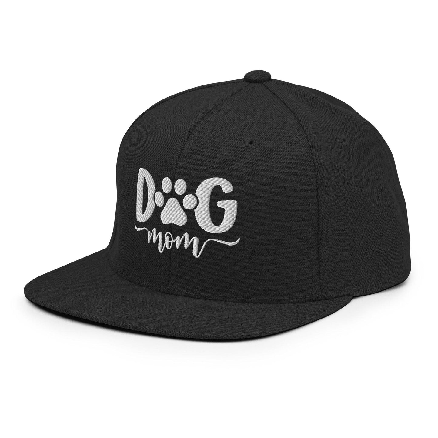 Black Dog Mom Embroidered Flat Bill Brim Snapback Hat for Dog Moms