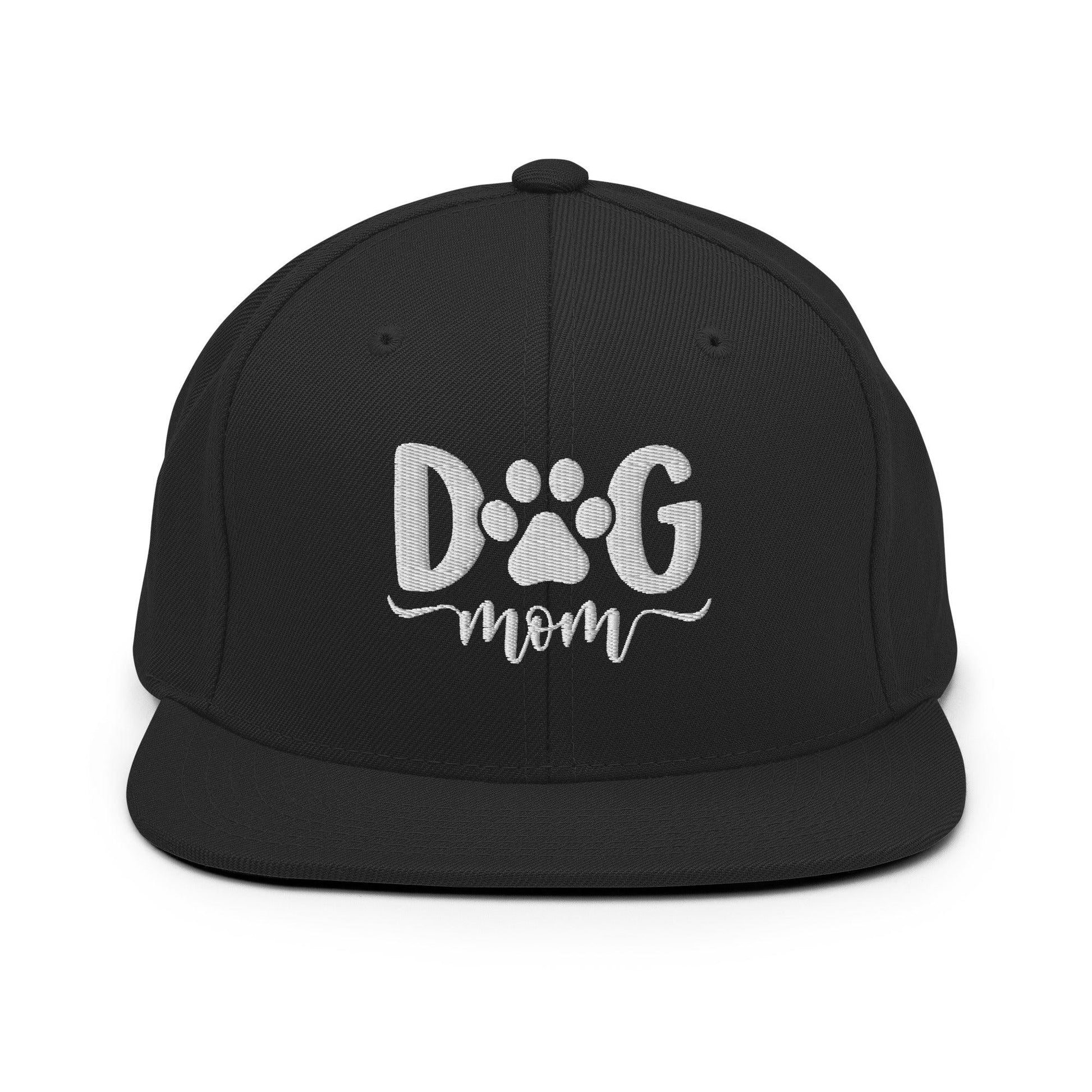 Black Dog Mom Embroidered Flat Bill Brim Snapback Hat for dog lovers