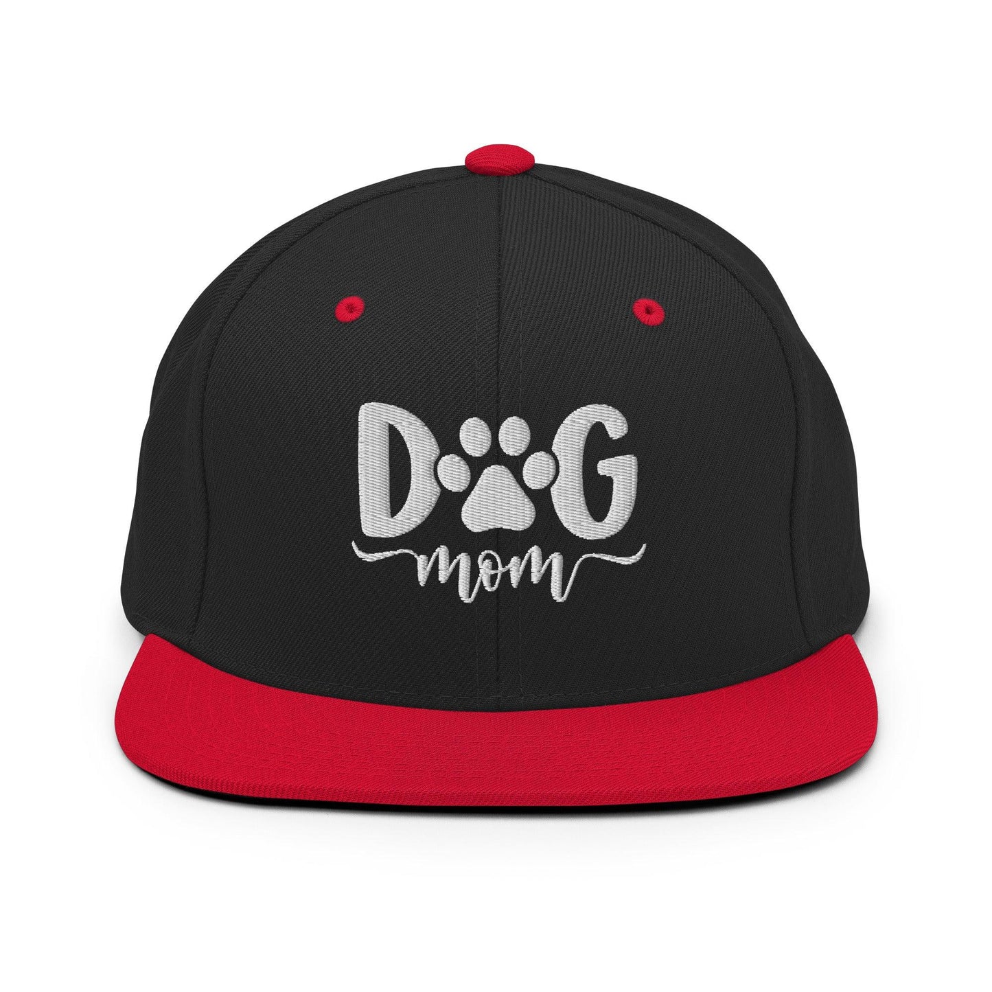 Black and red dog mom embroidered flat bill snapback hat for dog lovers