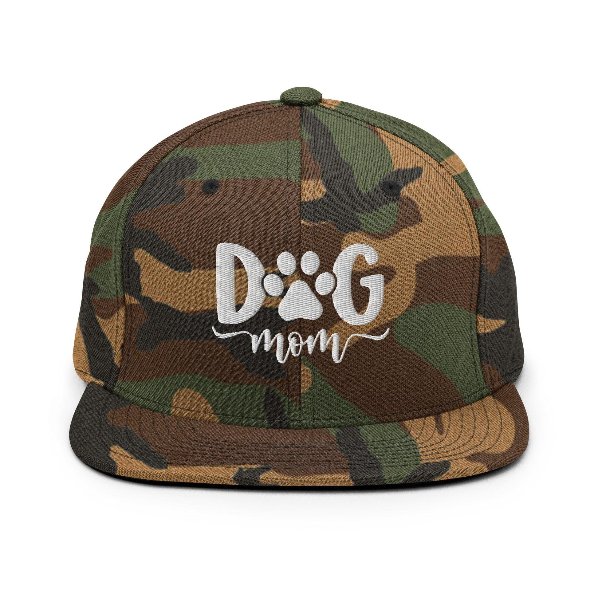 Dog Mom Embroidered Flat Bill Brim Snapback Hat - Green Camo